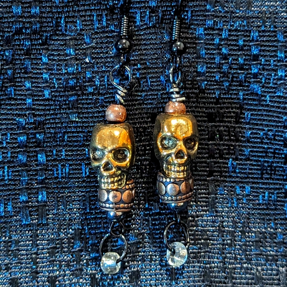 Halloween Gold/Bronze/Silver Skull Dangle Earrings